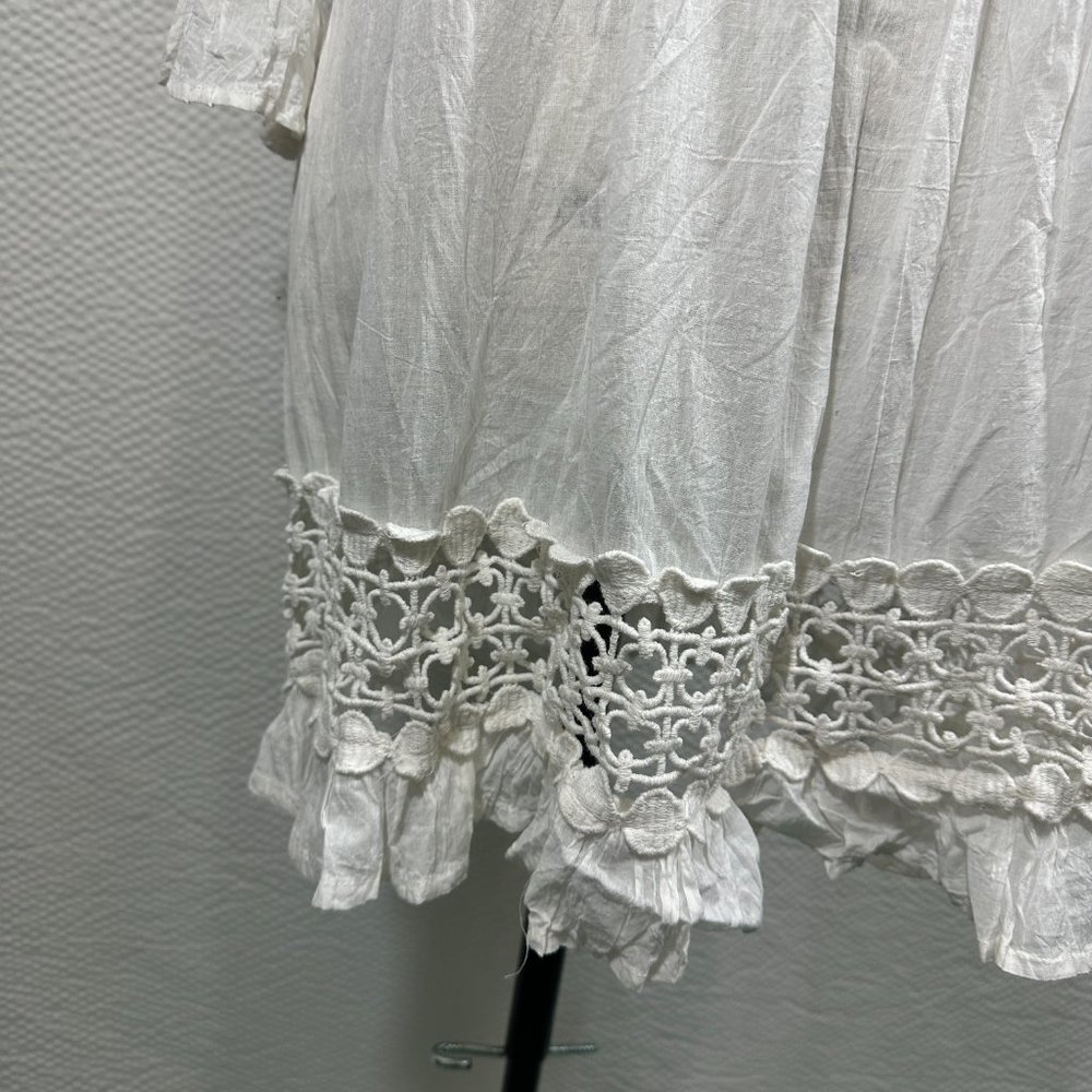 White Crochet neckline hem and sleeve insets BoHo Shabby Chic Tunic - Picture 3 of 7